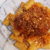 air fryer chicken Parmesan over pasta noodles