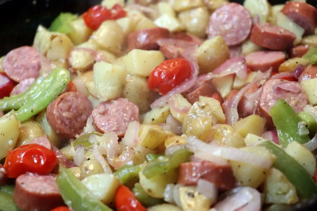 Smoked Sausage and Potatoes Skillet with Onions and Peppers