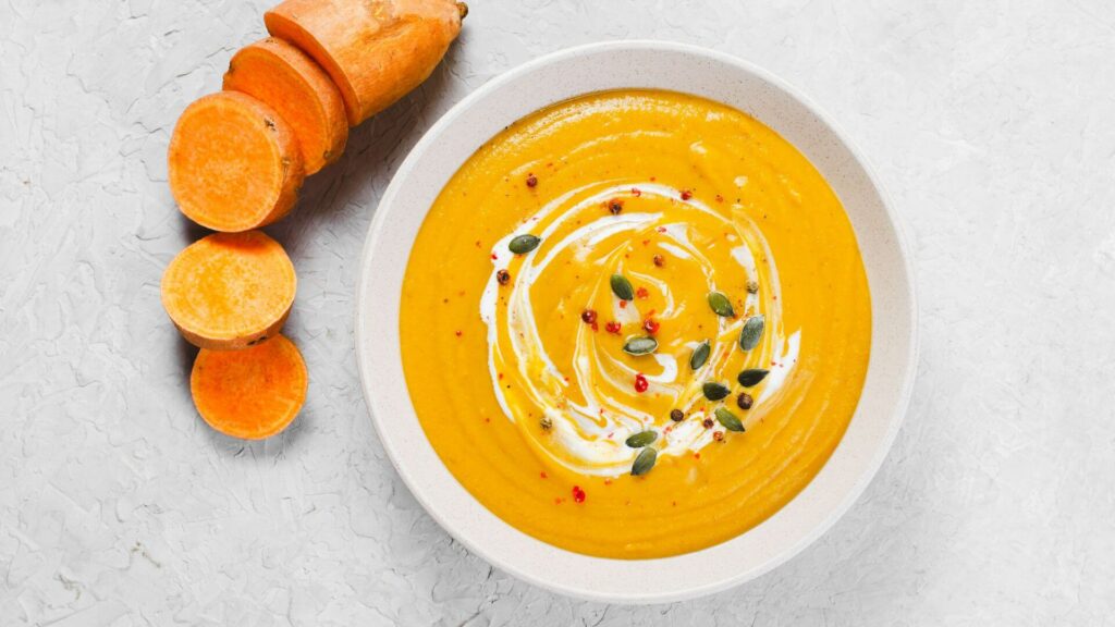 Sweet Potato Soup with Whipped Cream Swirl