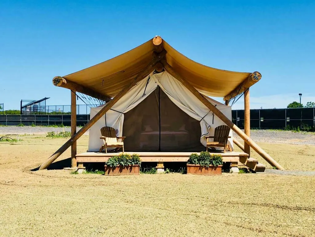 Glamping tents with restroom facilities